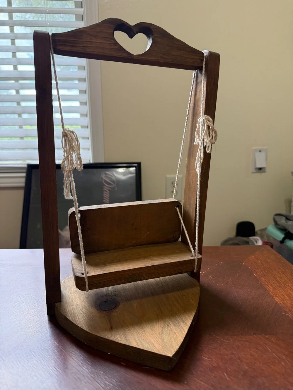 Vintage Rustic Wood Heart Swing Shelf – Country Cottage Decor